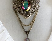 LOST in your HEART Victorian fantasy necklace in aged brass with Swarovski crystals, matching earrings