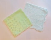 Vintage green hankies - lot of 2 green and white 1950's hankies