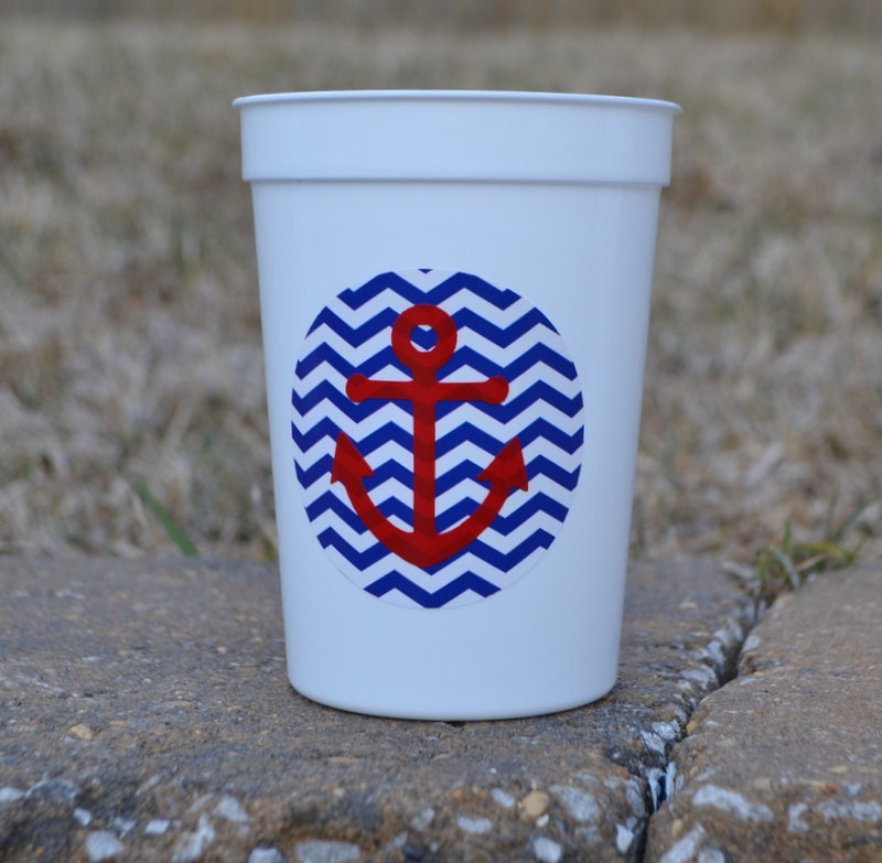 5 navy chevron with anchor party favor cups