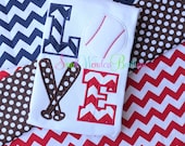 Baseball Love Shirt or Onesie - 4th of July - Baseball - Applique - Girls/Boys Shirt or Onesie - Sports