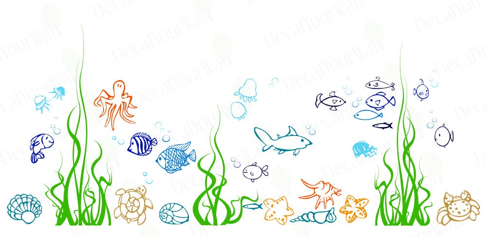 Under the sea, Fish Wall Decals Nursery Children's Kids Boys Girls Room Bathroom Removable Vinyl Wall Art Stickers Home Decor Murals