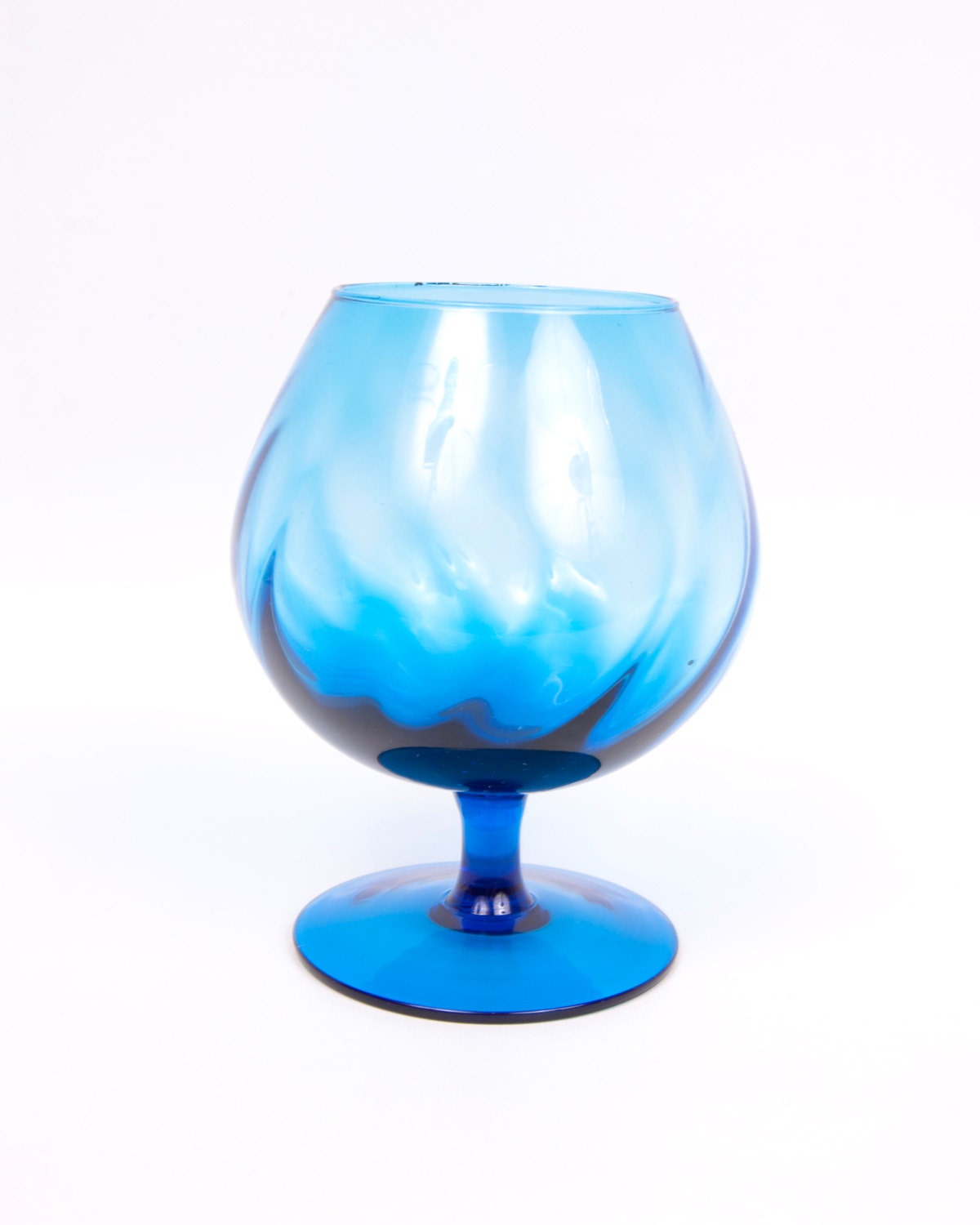 Vintage Italian Glass Blue Goblet Stemmed Candle Holder Swirl Candy Bowl Teal Vase