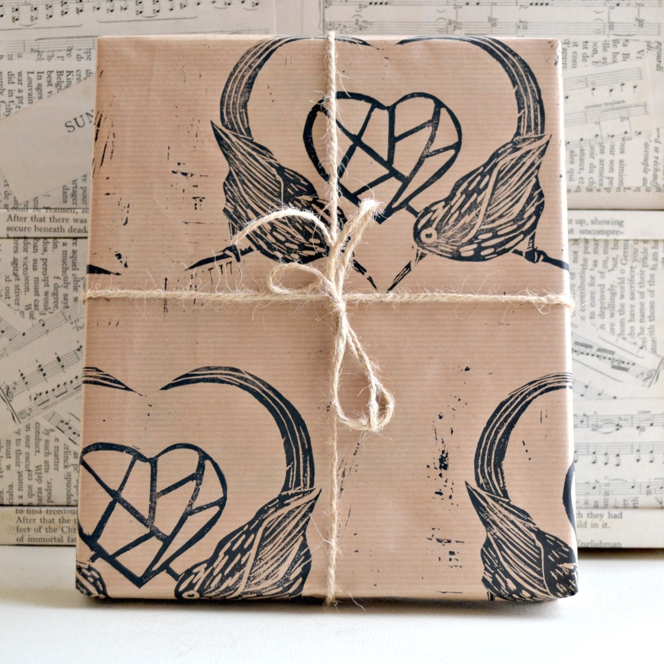 Hand Printed Gift Wrap - Love Birds - One Sheet