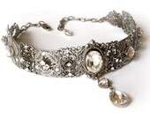 Swarovski  Clear Crystal Choker  - Victorian Gothic Silver Choker Necklace - Bridal Necklace -Victorian Jewelry -Wedding Jewelry
