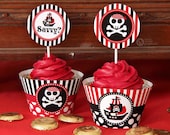 Red Pirate Birthday Party - DIY PRINTABLE Party Circle and Wrappers - Instant Download - PS831CA1d
