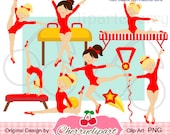 Red Outfits Gymnastics Girls Digital Clipart  Set  for -Personal and Commercial Use-paper crafts,card making,scrapbooking,web design