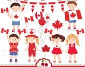 Canadian kids-Canada Day digital clipart set for-Personal and Commercial Use