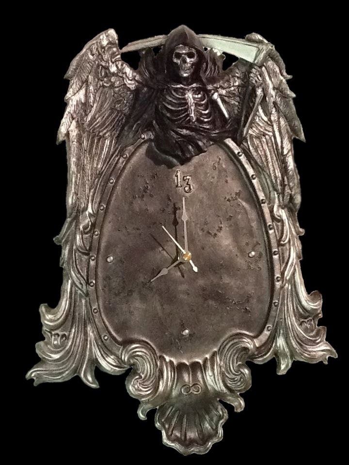 Grim Reaper wall hanging clock in silver finish