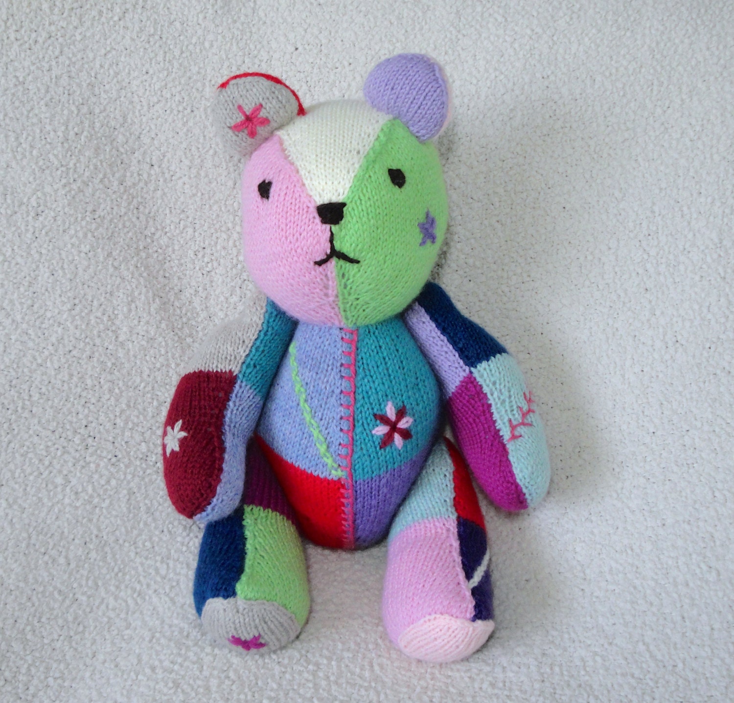 Hand Knit Rainbow Bear, Multi-Color Teddy, Jointed Soft Waldorf Childs Toy, Home Decoration, Patchwork