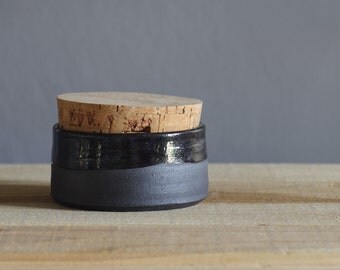 MTO black salt cellars, black stoneware corked dish. modern pottery minimal ceramic design