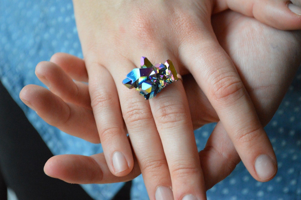 Cosmic Rainbow Titanium Crystal Ring