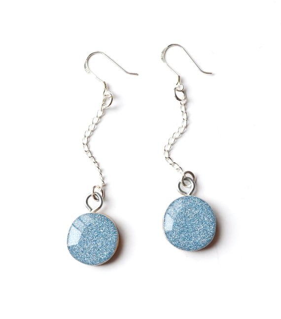 Sky blue dangle earrings drop earrings sparkle jewelry eco fashion wood earrings Minimalist jewelry  eco friendly eco fashion