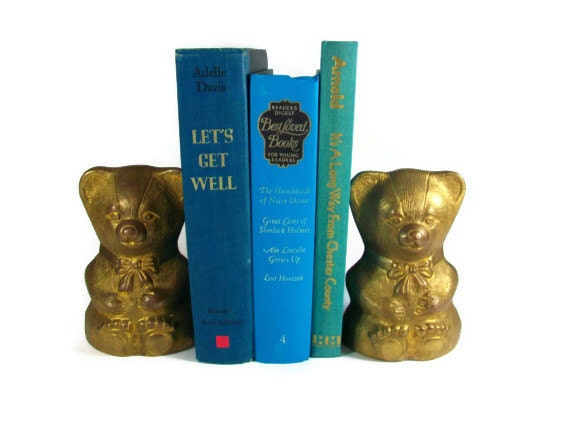 Brass Bookend Set Teddy Bear Bookends Baby Nursery Vintage