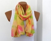 Pastel Scarf, Orange Green Yellow, Women Scarf, Colorful Scarf