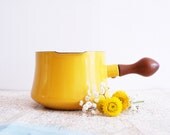Yellow Dansk Enamel Butter Warmer / Saucepan Wood Handle- Kobenstyle IHQ Jens Quistgaard