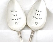 His Ice Cream and Her Ice Cream Spoon, set of 2 vintage hand stamped vintage silver spoons with hearts By MilkandHoneyLuxuries