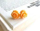 Orange Rose Earrings - creamsicle, sherbet, spring, Easter, small jewelry