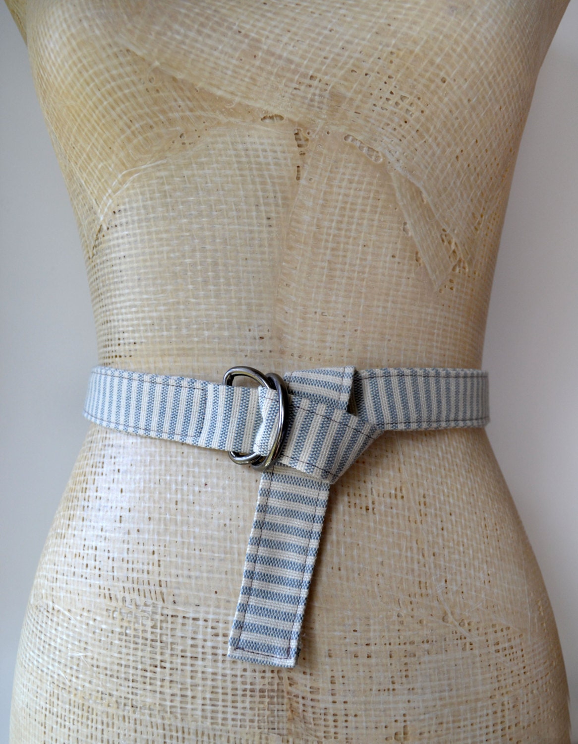 Womens Vertical Stripe belt in Canvas Belt Blue and White-  Gunmetal Hardware -XS S M