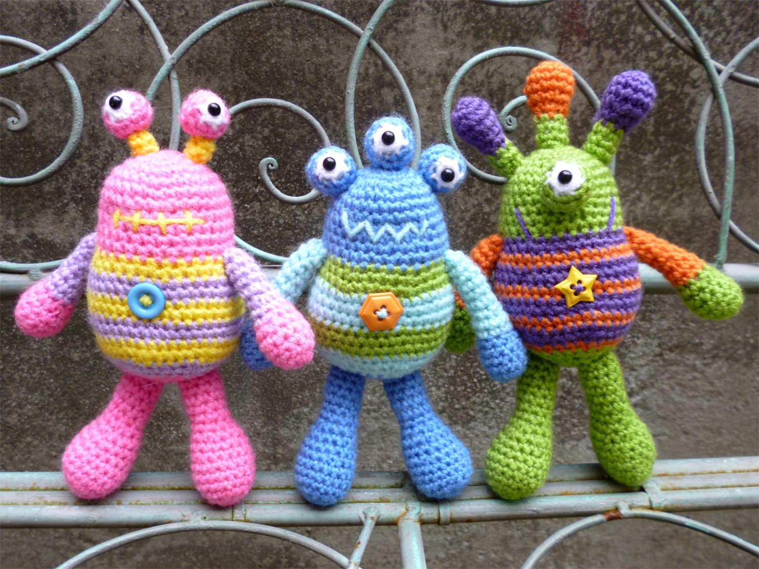 Bug Eyed Monsters Amigurumi Crochet Pattern, Tarquin, Theodore and Winston.