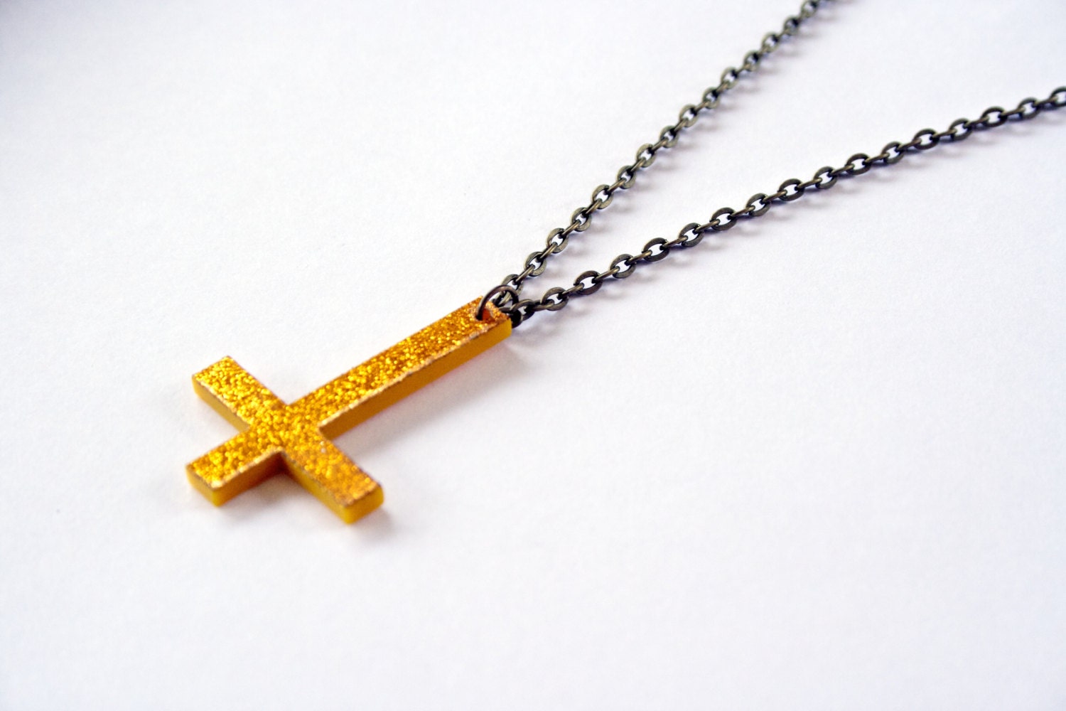 Inverted Cross Necklace Hot Pink or Gold Sparkle