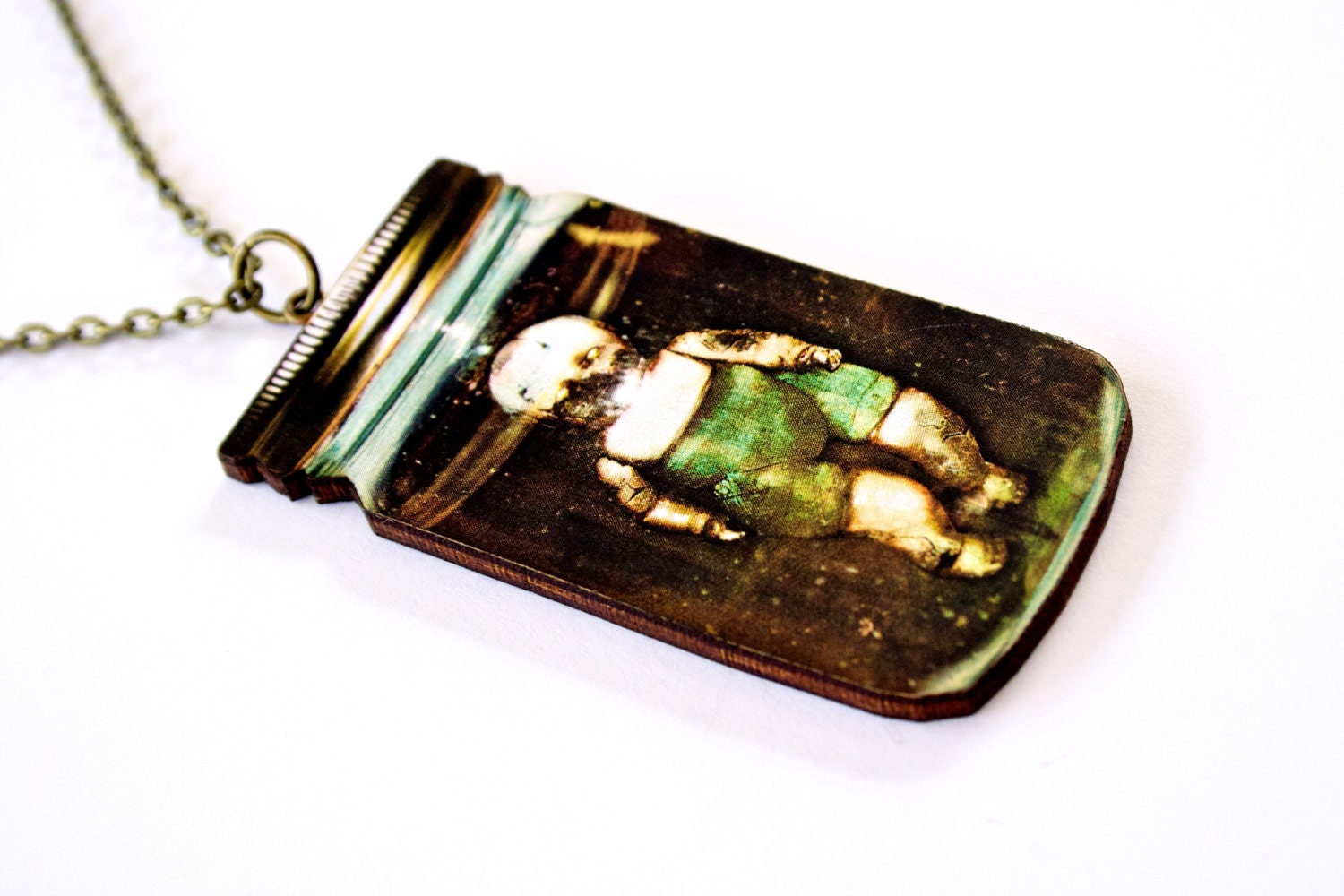 Creepy Baby Doll in a Jar Necklace