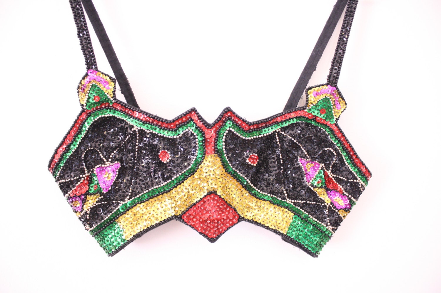 Incredible 80s Rainbow Beaded & Sequin Bra Bustier / Corset