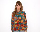 Vtg 80s Smoking Slippers & Mary Jane Shoe Print Blouse