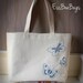 Butterfly design large, strong natural cotton beach or shopping bag with slide-in pocket and elasticated clip for keys