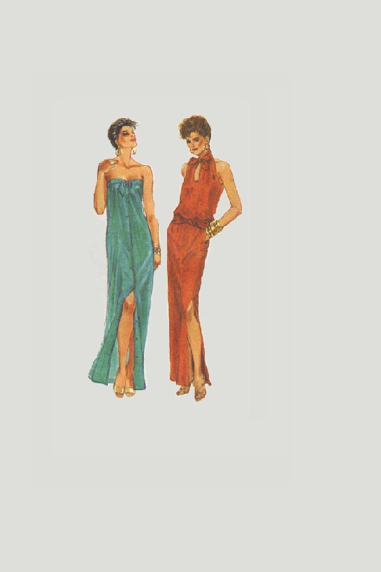 Simplicity 80s Retro Dress Sewing Pattern Strapless Halter Neck Sundress Loose Fit Pullover Straight Skirt Bust 32