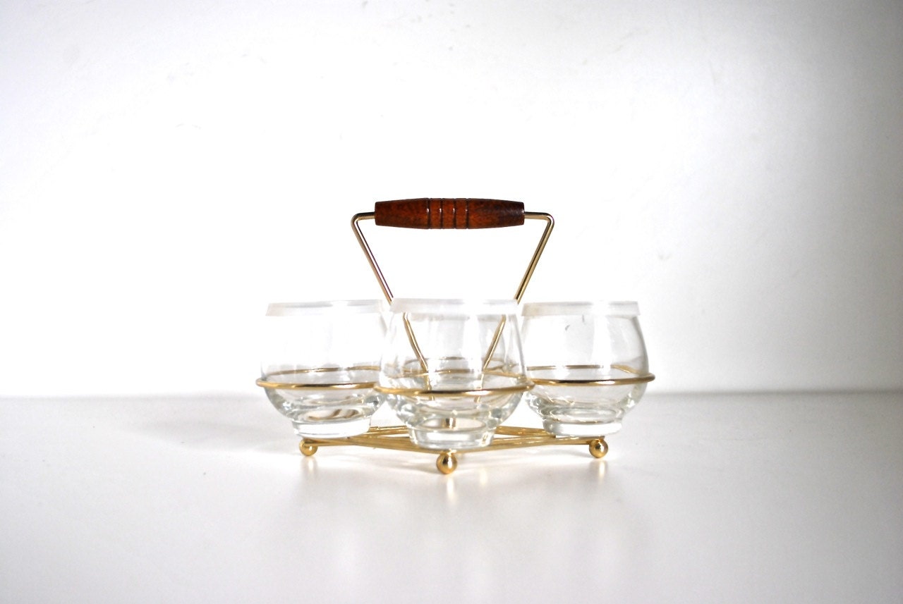 Mid Century Condiment Tray, Condiment Caddy - 4 Bowls with Covers