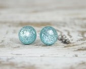 OCEAN MIST - Scrapbook Earrings - Blue Glitter Post Earrings by Blissful Bird Studio