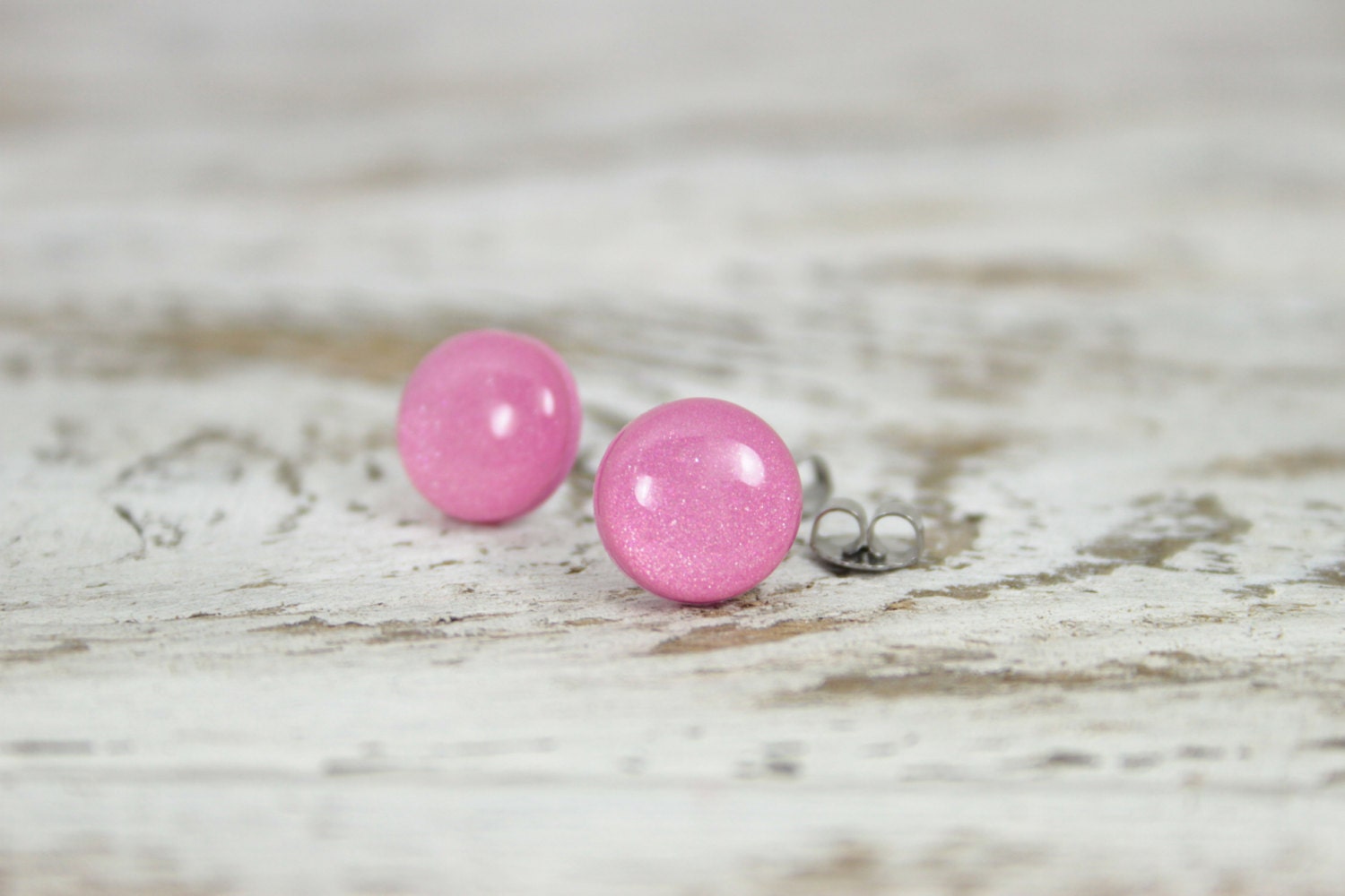PIXIE DUST - Sweet Tooth Studs - Pink Shimmer Post Earrings by Blissful Bird Studio