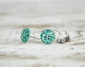 TURQUOISE CHEETAH - Teal Animal Print Shimmer Post Earrings by Blissful Bird Studio