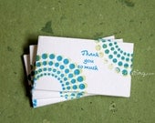 Thank you cards Gift tags SET of 10 Handmade Hand-stamped with blue and green chartreuse