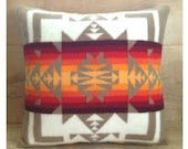 Wool Pillow - Pendleton Wool Fabric - Chief Joseph Indian Blanket - Native Geometric Tribal Arrow
