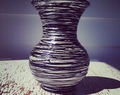 Decorative Medium Vase -- White Vase, with Intricate Black and Pearl Hand-Painted Swirl Around Design, Embossed design