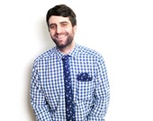 Navy denim floral tie
