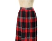 1980s Diane von Furstenberg Pleated Plaid Skirt - Black Red White Tartan - School Girl Uniform - Size 10