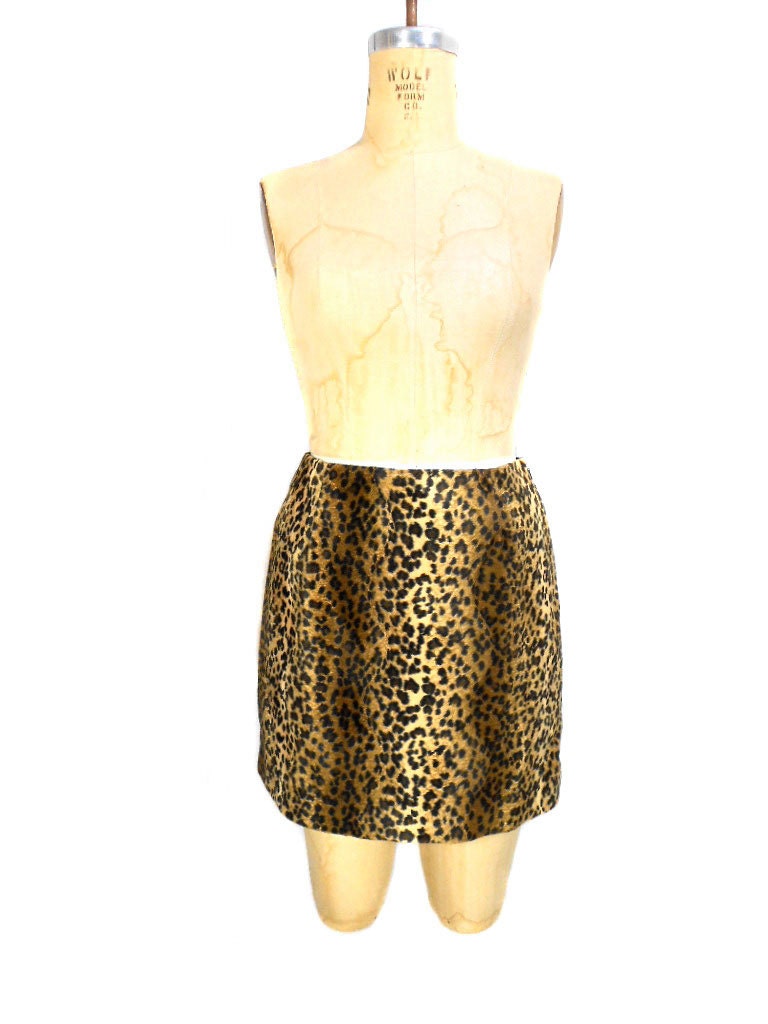 1990s Hugo Buscati Leopard Print Mini Skirt - Pencil Straight Skirt - Animal Print Cheetah Jungle Safari - Faux Fur Textured Velvet - Size 4