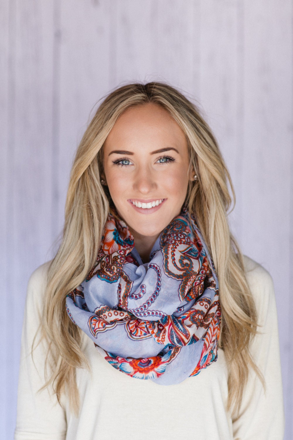 Inspiring Infinity Scarf Paisley Ethnic Circle Scarf Grey Floral Paisley Loop Scarf