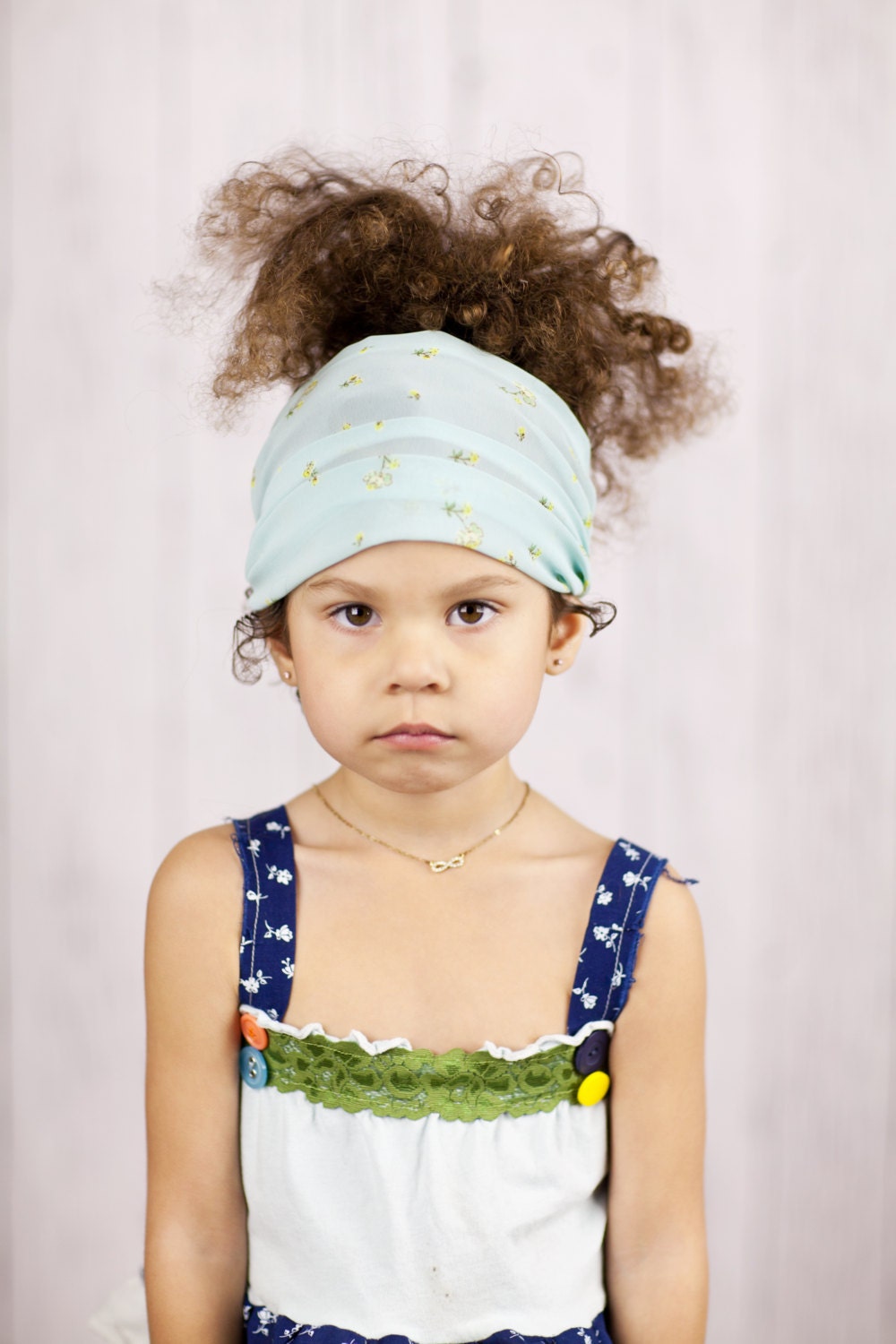 Girls Head Wrap Floral Little Girl's Turband Headband Wide Hair Bands for Girls Babies Teens Baby Blue with Light Yellow Flowers