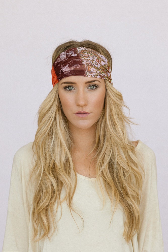 Bohemian Headband Wide Chiffon BROWN Paisley Headband Head Wrap Women's Fashion Hair Accessories Bohemian Hair Band
