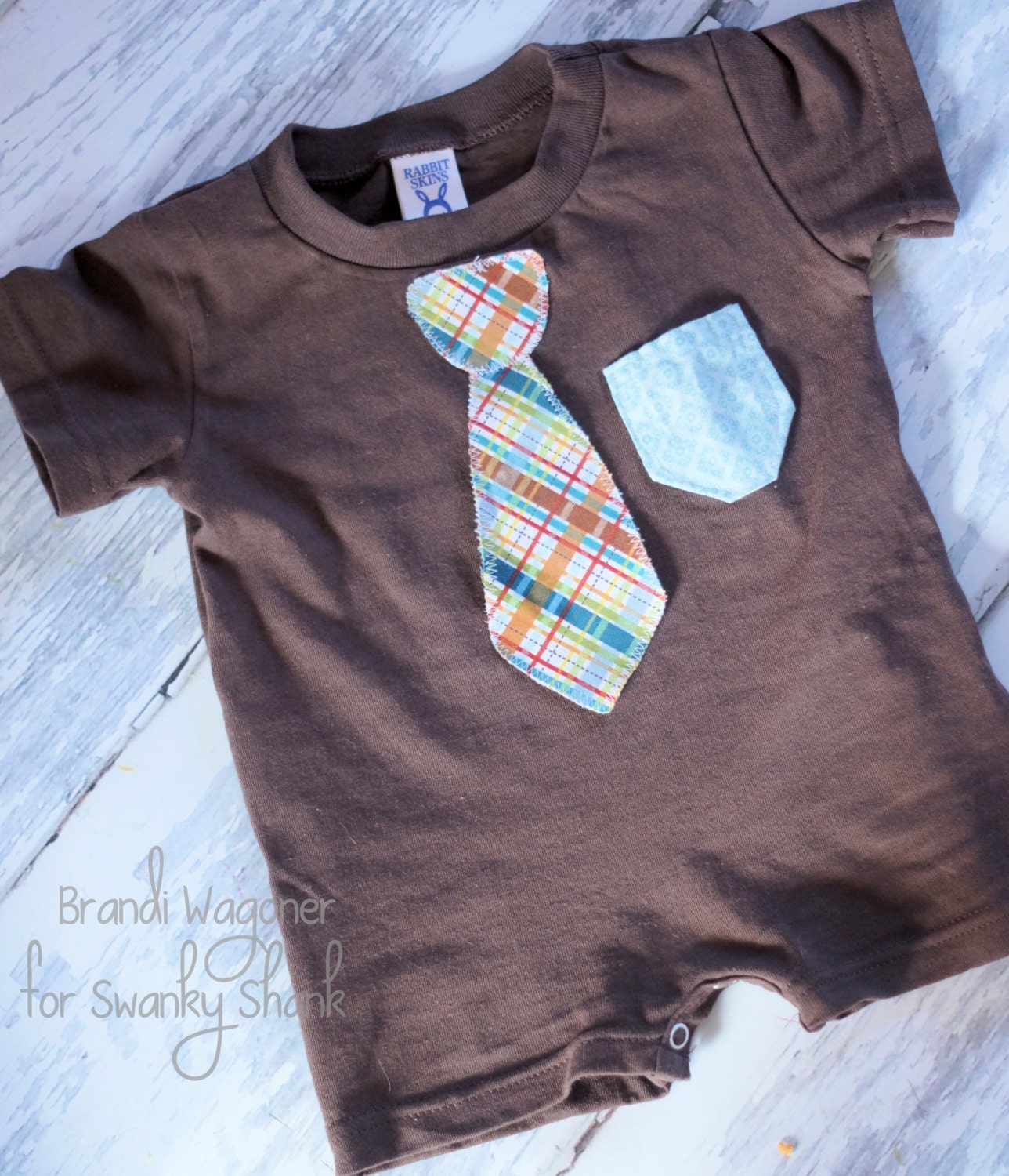 Swanky Baby Boy "Business Cas" Romper in Chocolate Brown with loose tie and pocket