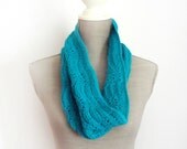 Waves Lace Knitted Cowl in Turquoise, womens spring blue scarf, handmade chevron cowl, womens apparel, gifts for her, mothers day