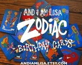 12 ZODIAC BIRTHDAY CARDS. set of 12 photo paper cut cards