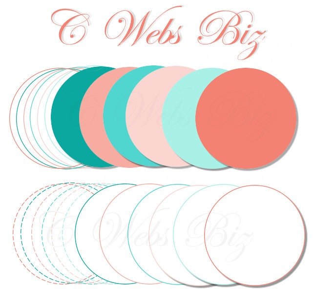 Digital ClipArt Round Circle Frame - Digital Tag - Digital ClipArt  - Digital Label Clip Art - Instant Download - Coral Turquoise