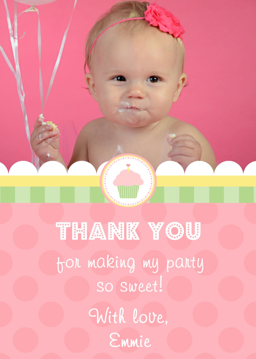 Personalized Photo Thank You Notes - Cupcakes and Polka Dots