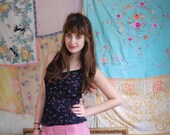 Black Tank Top with Red Rose Pattern