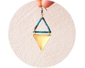 Triangle Earrings - brass and blue dyed thread