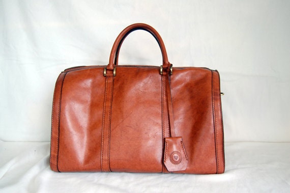 Handmade Cognac Leather Traveller Bag - PARIS